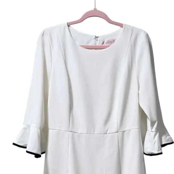NANETTE LEPORE White BELLA DONNA Dress 4 Bell Sleeves Flounce Contrast Edge NWT - Picture 5 of 14